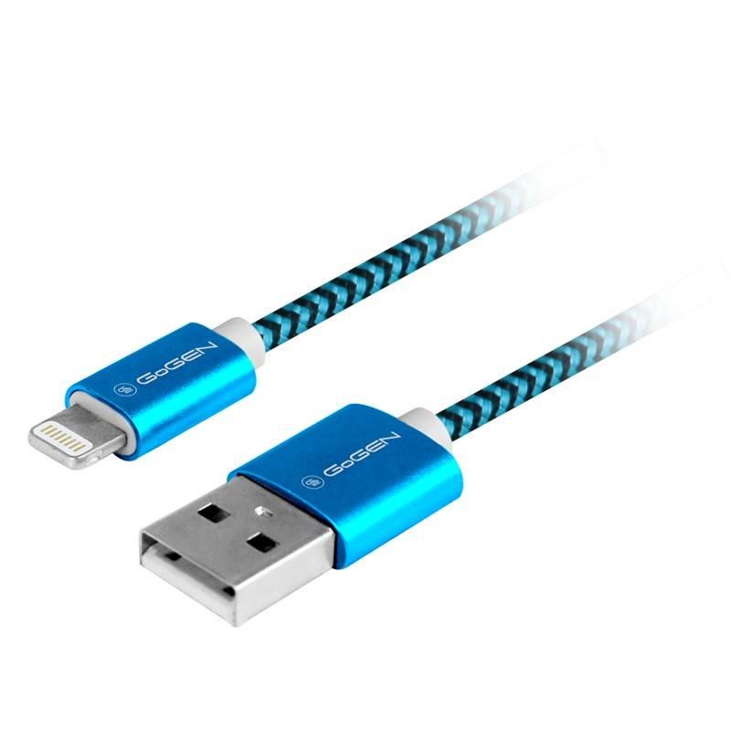 Kabel GoGEN USB lightning, 1m, opletený modrý, Kabel, GoGEN, USB, lightning, 1m, opletený, modrý