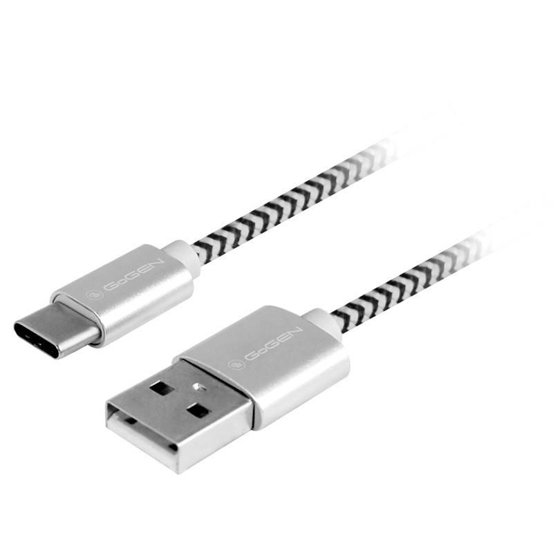 Kabel GoGEN USB USB-C, 1m, opletený stříbrný, Kabel, GoGEN, USB, USB-C, 1m, opletený, stříbrný