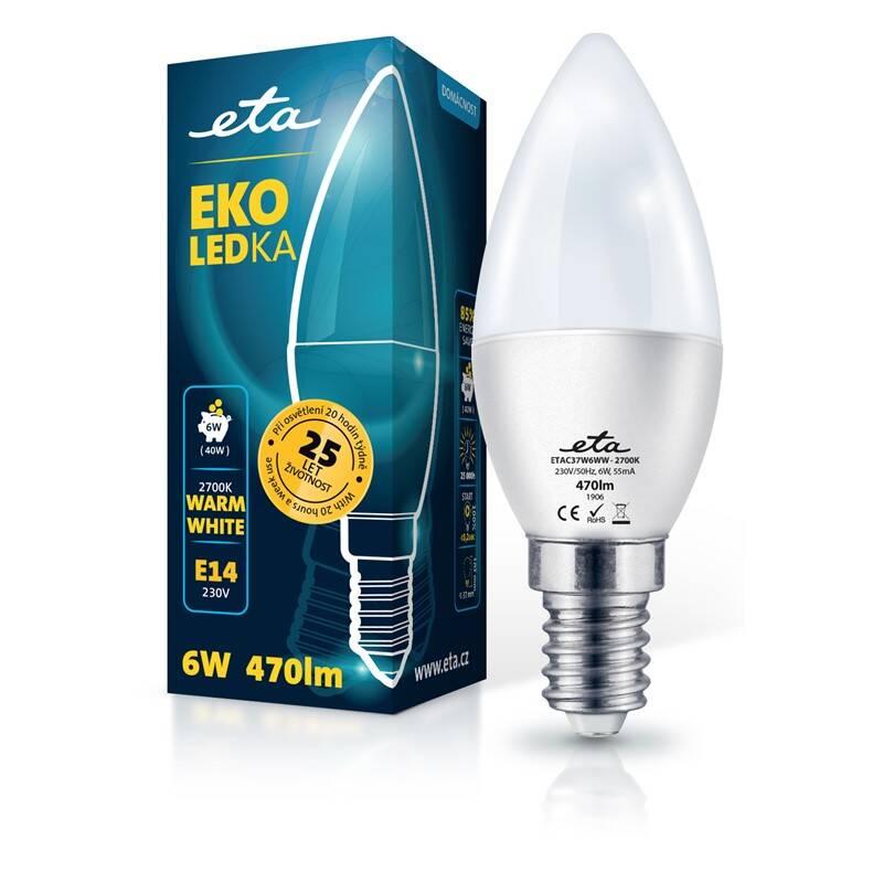 Žárovka LED ETA EKO LEDka svíčka 6W, E14, teplá bílá, Žárovka, LED, ETA, EKO, LEDka, svíčka, 6W, E14, teplá, bílá