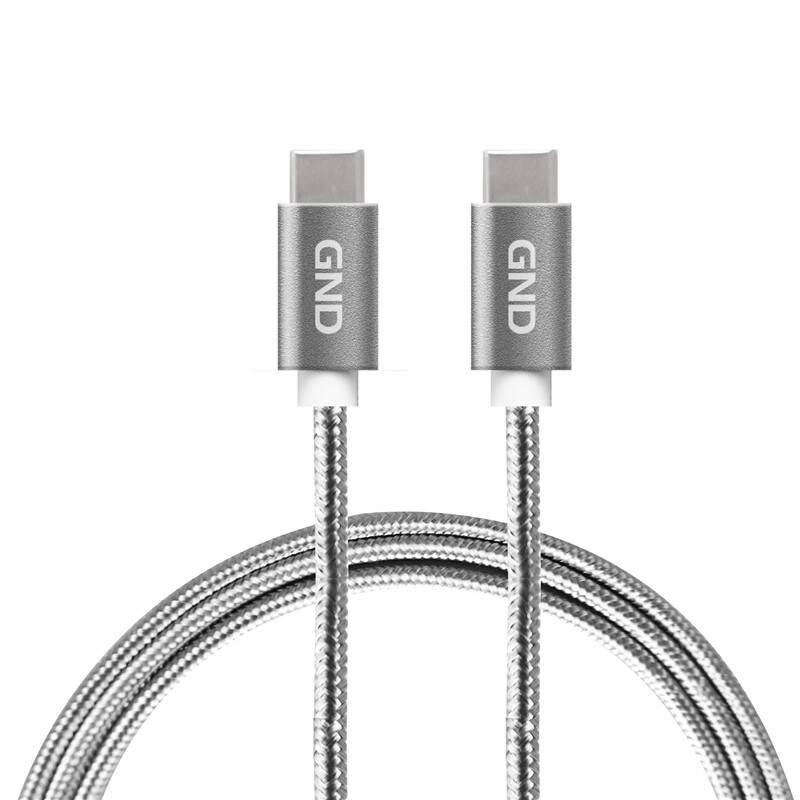 Kabel GND USB-C USB-C 3.1, PD, 1m, opletený, šedý
