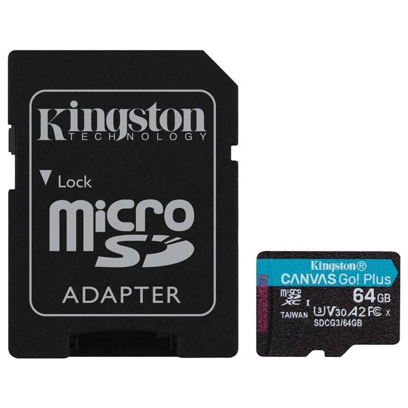 Paměťová karta Kingston Canvas Go! Plus MicroSDXC 64GB UHS-I U3 adaptér, Paměťová, karta, Kingston, Canvas, Go!, Plus, MicroSDXC, 64GB, UHS-I, U3, adaptér