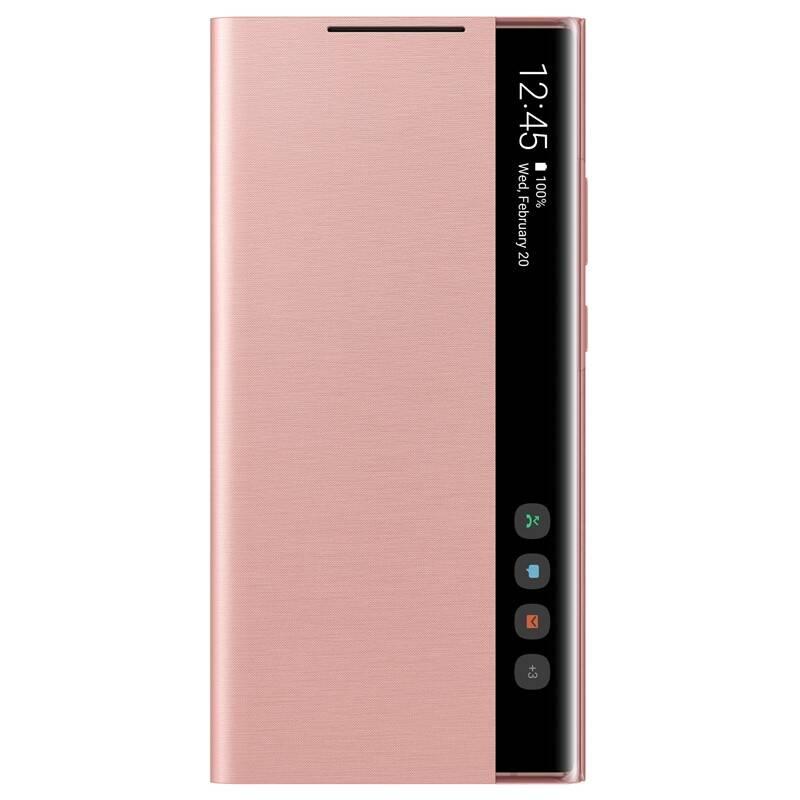 Pouzdro na mobil flipové Samsung Clear View na Galaxy Note20 Ultra hnědé růžové