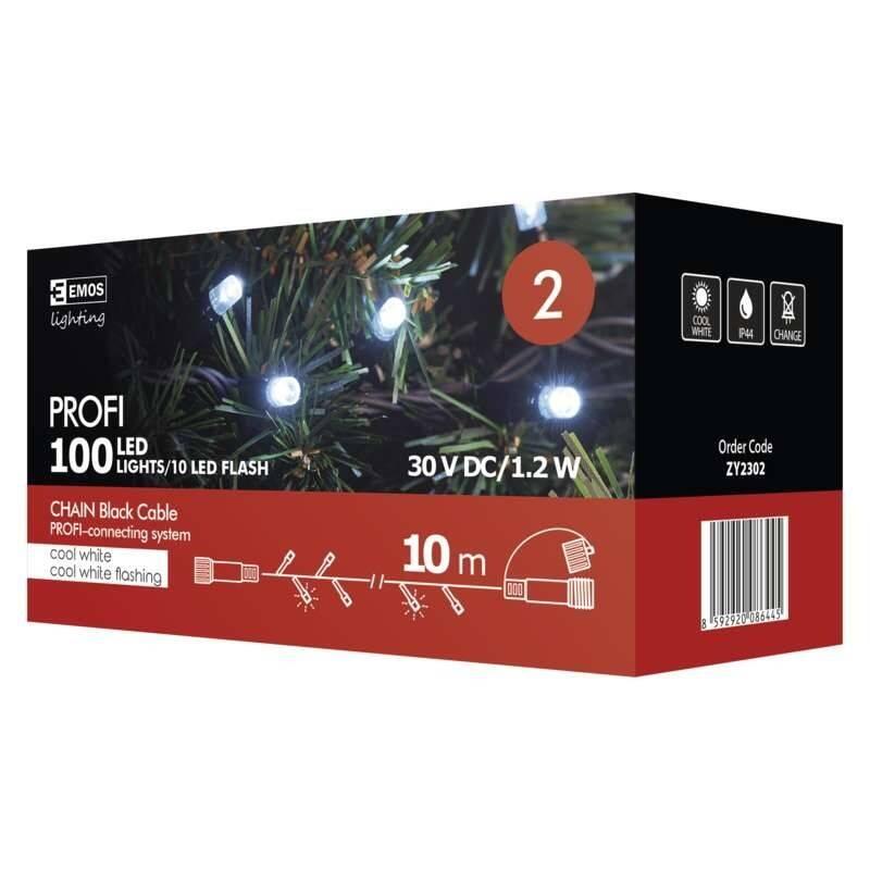 Spojovací řetěz EMOS 100 LED, Profi LED spojovací řetěz problikávající 10m, studená bílá