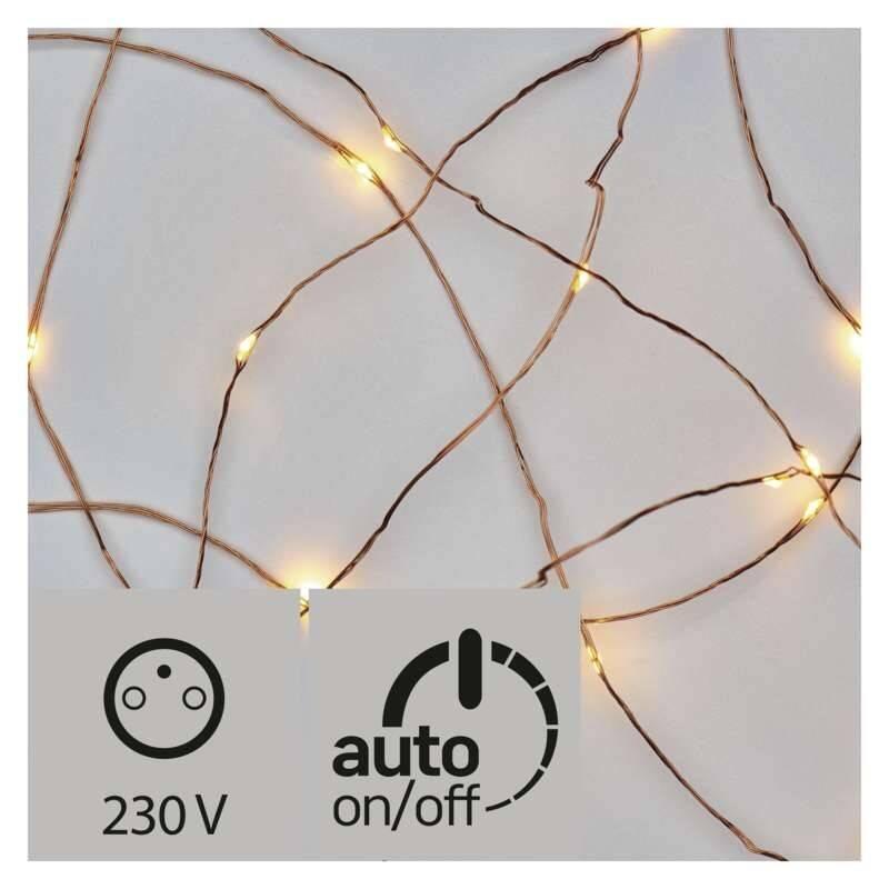 Vánoční osvětlení EMOS 100 LED, nano řetěz měděný, 10m, venkovní, teplá bílá, časovač