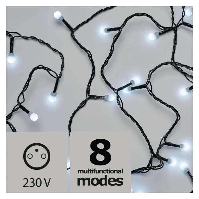 Vánoční osvětlení EMOS 200 LED, cherry řetěz – kuličky, 20m, venkovní, studená bílá, programy
