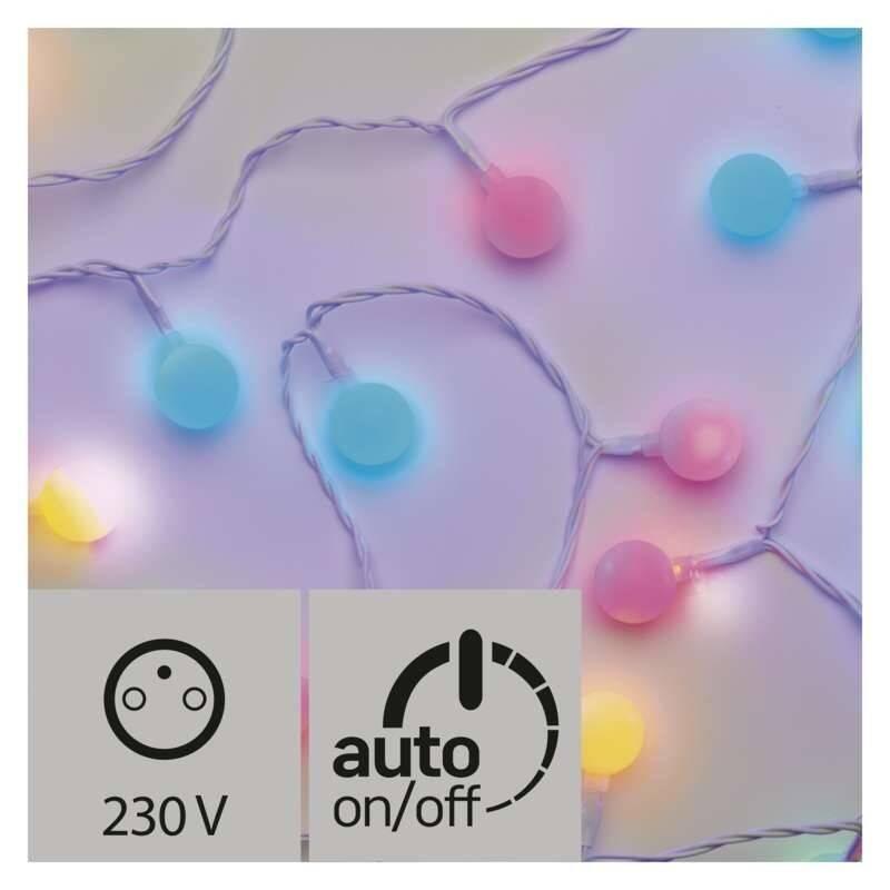 Vánoční osvětlení EMOS 40 LED, cherry řetěz – kuličky 2,5cm, 4m, multicolor, časovač