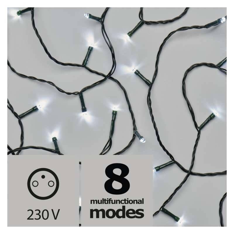 Vánoční osvětlení EMOS 80 LED, řetěz, 8m, studená bílá, programy