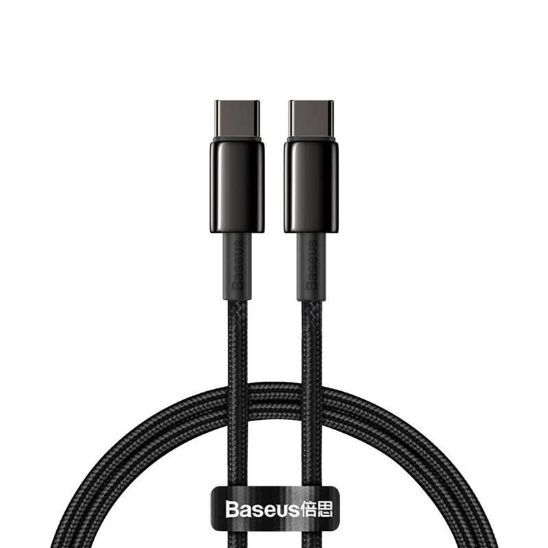 Kabel Baseus Tungsten Gold USB-C USB-C, 100W, 1m černý, Kabel, Baseus, Tungsten, Gold, USB-C, USB-C, 100W, 1m, černý