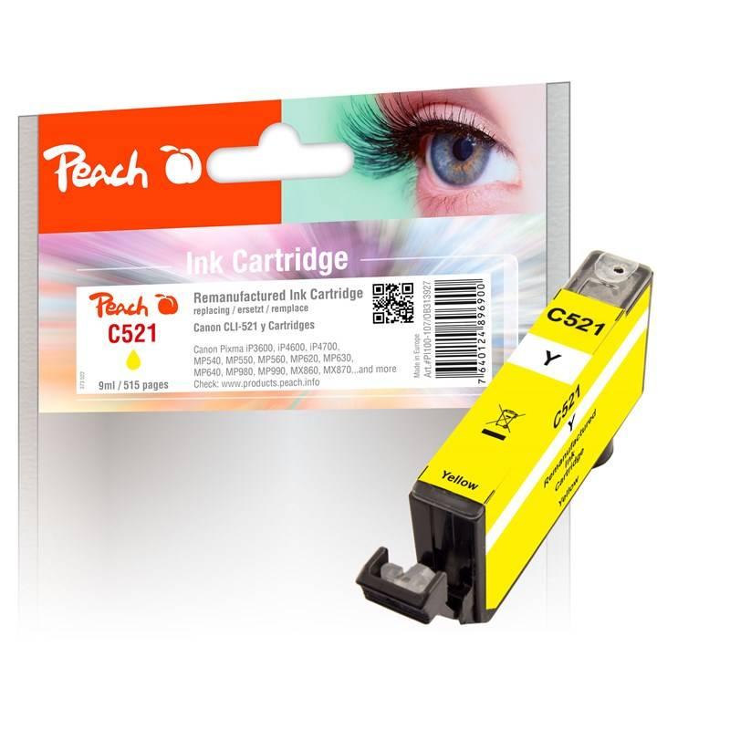 Inkoustová náplň Peach Canon CLI-521, 9 ml žlutá, Inkoustová, náplň, Peach, Canon, CLI-521, 9, ml, žlutá