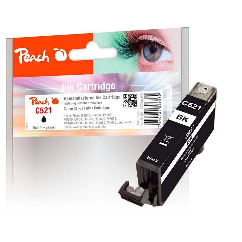 Inkoustová náplň Peach Canon CLI-521BK, 9 ml černá, Inkoustová, náplň, Peach, Canon, CLI-521BK, 9, ml, černá