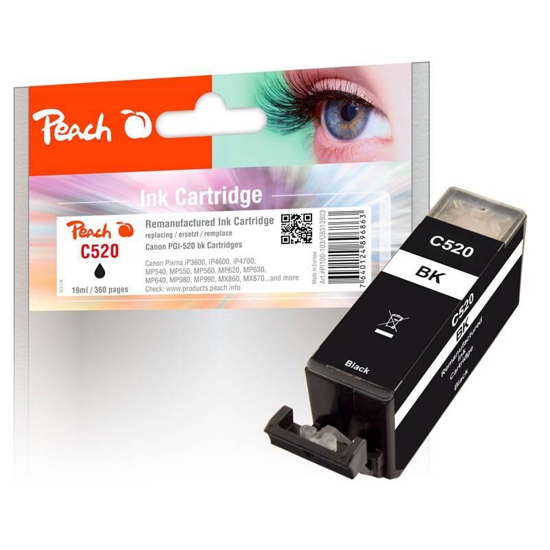 Inkoustová náplň Peach Canon PGI-520BK, 19 ml černá, Inkoustová, náplň, Peach, Canon, PGI-520BK, 19, ml, černá
