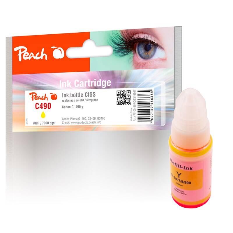 Inkoustová náplň Peach CISS GI-490, 70ml, kompatibilní žlutá