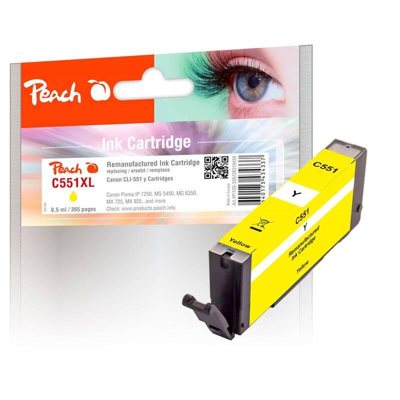Inkoustová náplň Peach CLI-551Y, 8,5ml, kompatibilní žlutá, Inkoustová, náplň, Peach, CLI-551Y, 8,5ml, kompatibilní, žlutá