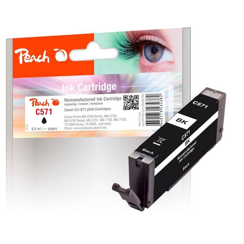 Inkoustová náplň Peach CLI-571BK, 8,5ml, kompatibilní černá