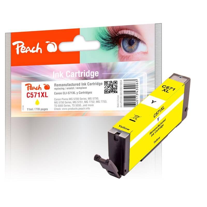 Inkoustová náplň Peach CLI-571XLY, 11ml, kompatibilní žlutá, Inkoustová, náplň, Peach, CLI-571XLY, 11ml, kompatibilní, žlutá