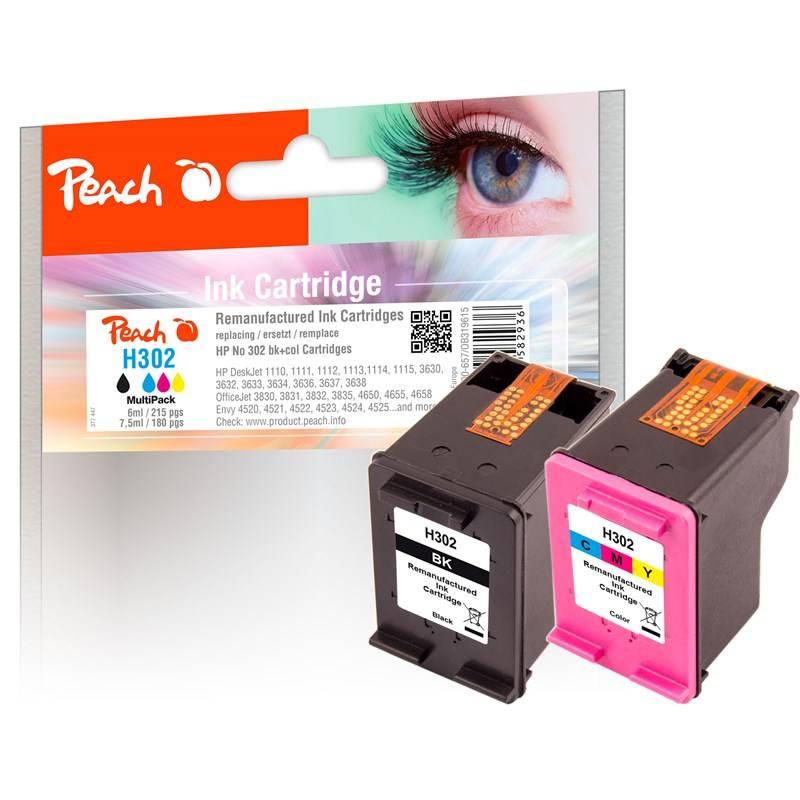 Inkoustová náplň Peach HP F6U66AE, F6U65AE, No. 302, MultiPack, 1x6, 1x7,5 ml CMYK