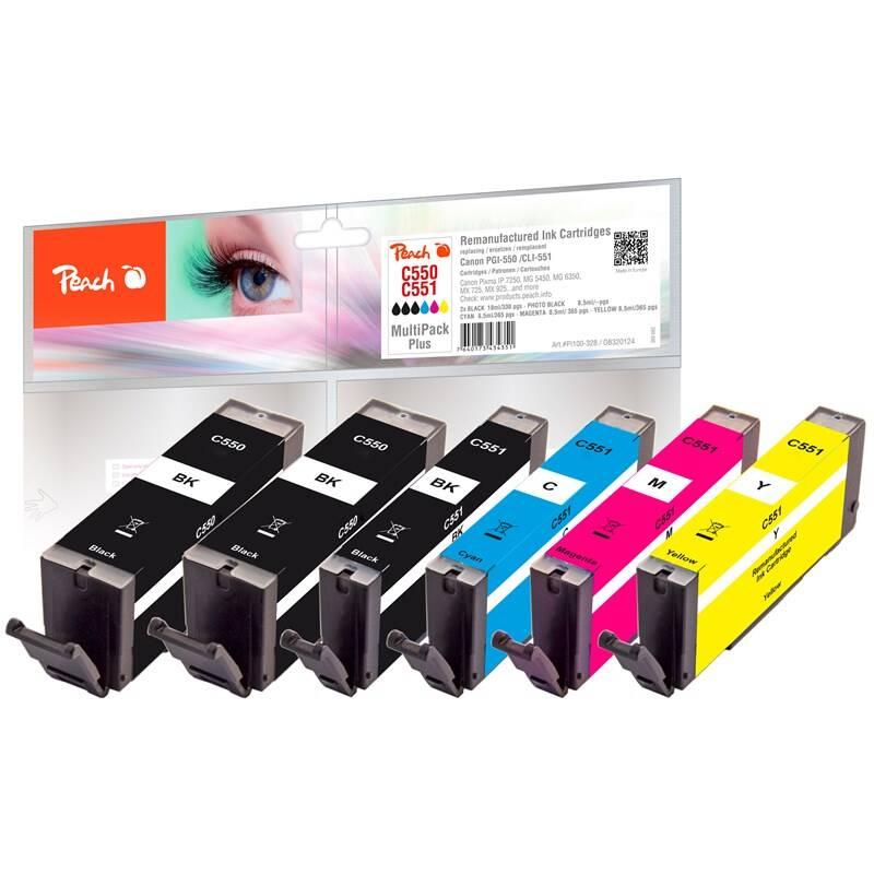 Inkoustová náplň Peach PGI-550 CLI-551 MultiPack Plus, kompatibilní, Inkoustová, náplň, Peach, PGI-550, CLI-551, MultiPack, Plus, kompatibilní