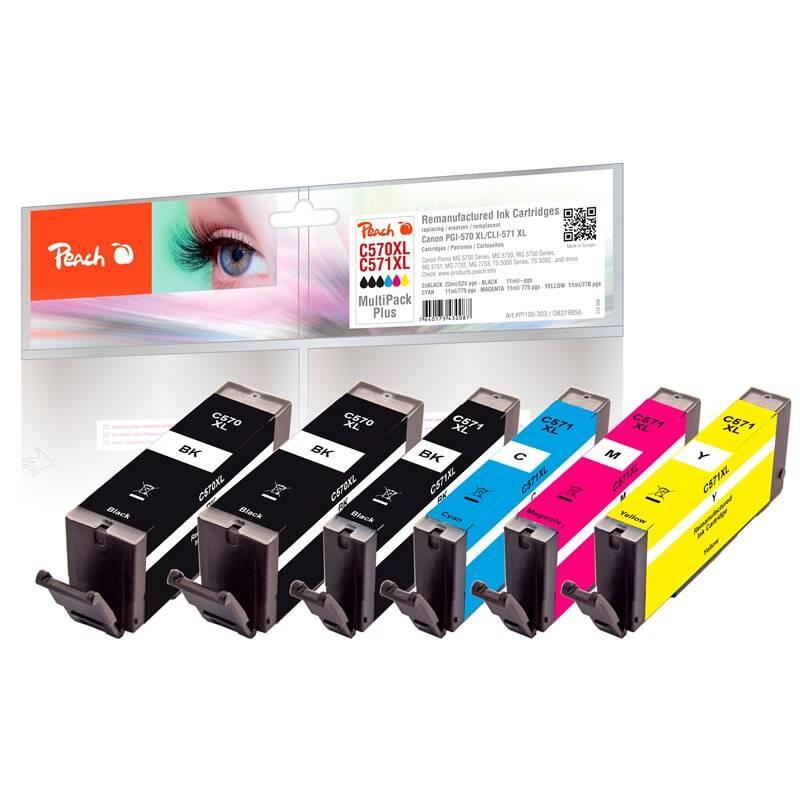 Inkoustová náplň Peach PGI-570XL CLI-571XL MultiPack Plus, kompatibilní, Inkoustová, náplň, Peach, PGI-570XL, CLI-571XL, MultiPack, Plus, kompatibilní