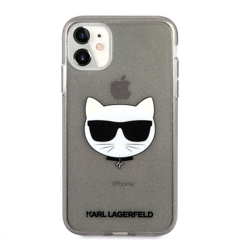 Kryt na mobil Karl Lagerfeld Choupette Head Glitter na Apple iPhone 11 černý