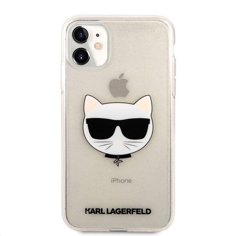 Kryt na mobil Karl Lagerfeld Choupette Head Glitter na Apple iPhone 11 zlatý