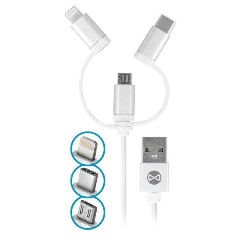 Kabel Forever 3v1, USB Micro USB Lightning USB-C, 1m bílý, Kabel, Forever, 3v1, USB, Micro, USB, Lightning, USB-C, 1m, bílý