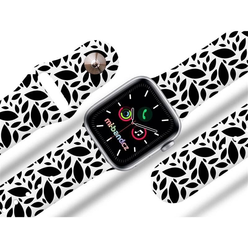 Řemínek Mi-Band na Apple Watch 38 40 41 mm - motiv Černobílé listy, bílý