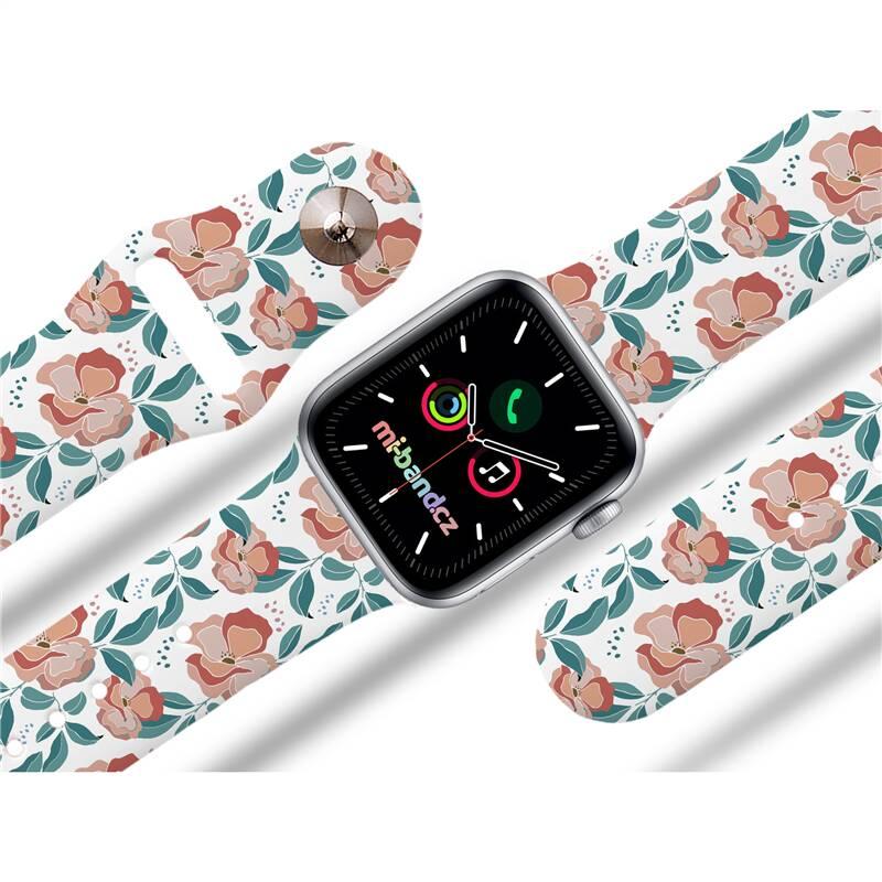 Řemínek Mi-Band na Apple Watch 38 40 41 mm - motiv Červené květiny, bílý