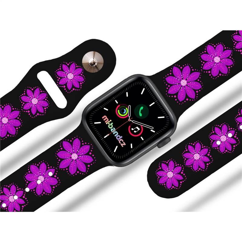 Řemínek Mi-Band na Apple Watch 38 40 41 mm - motiv Fialová květina, černý, Řemínek, Mi-Band, na, Apple, Watch, 38, 40, 41, mm, motiv, Fialová, květina, černý