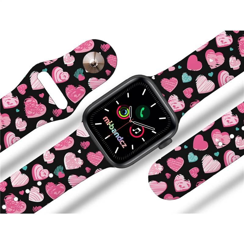 Řemínek Mi-Band na Apple Watch 38 40 41 mm - motiv Růžová a modrá srdíčka, černý, Řemínek, Mi-Band, na, Apple, Watch, 38, 40, 41, mm, motiv, Růžová, a, modrá, srdíčka, černý