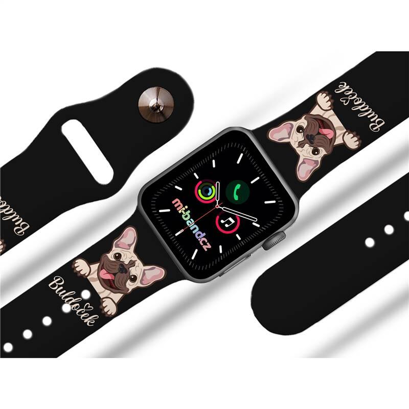 Řemínek Mi-Band na Apple Watch 42 44 45 mm - motiv Buldoček na černé, černý