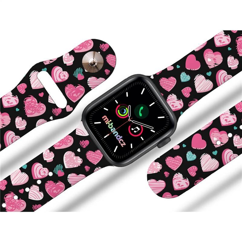 Řemínek Mi-Band na Apple Watch 42 44 45 mm - motiv Růžová a modrá srdíčka, černý, Řemínek, Mi-Band, na, Apple, Watch, 42, 44, 45, mm, motiv, Růžová, a, modrá, srdíčka, černý