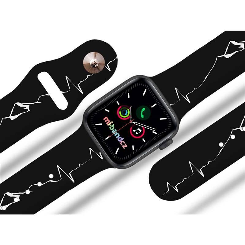 Řemínek Mi-Band na Apple Watch 38 40 41 mm - motiv Horské EKG, černý