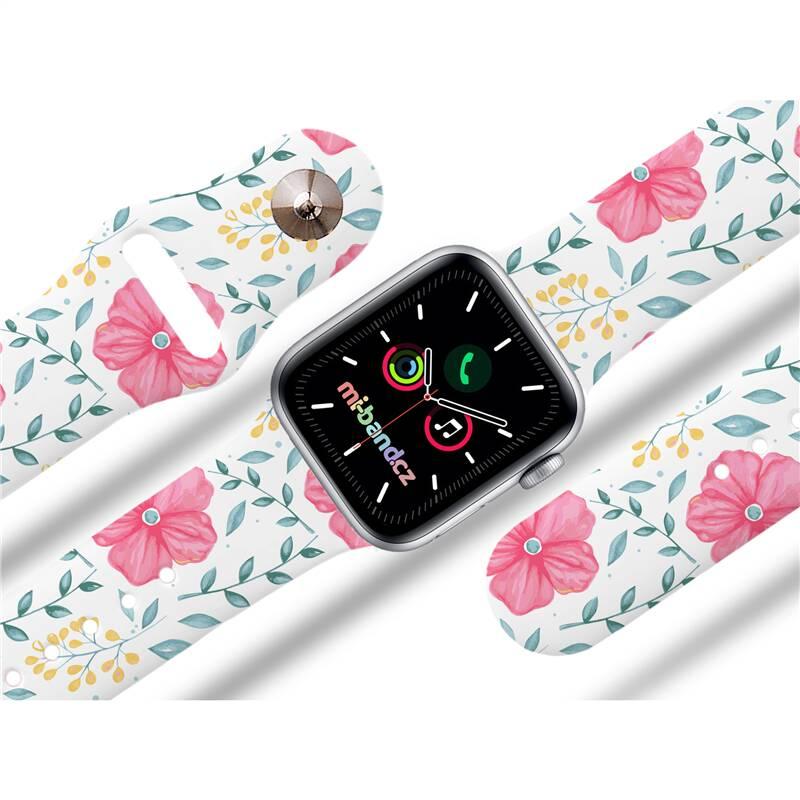 Řemínek Mi-Band na Apple Watch 38 40 41 mm - motiv Ibišek růžový, bílý