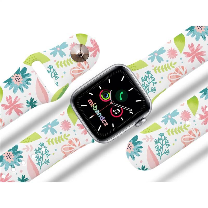 Řemínek Mi-Band na Apple Watch 38 40 41 mm - motiv Květy a větvičky, bílý
