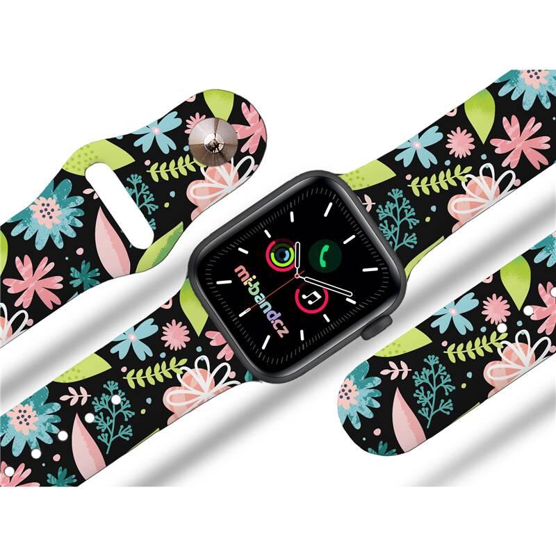 Řemínek Mi-Band na Apple Watch 38 40 41 mm - motiv Květy a větvičky, černý
