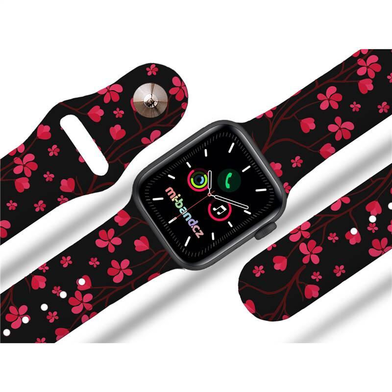 Řemínek Mi-Band na Apple Watch 38 40 41 mm - motiv Sakura, černý