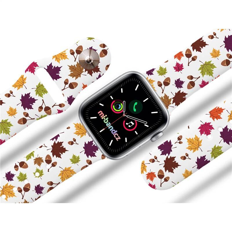 Řemínek Mi-Band na Apple Watch 38 40 41 mm - motiv Spadané listí, bílý