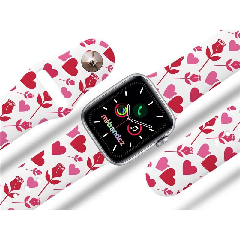 Řemínek Mi-Band na Apple Watch 38 40 41 mm - motiv Srdce a růže, bílý