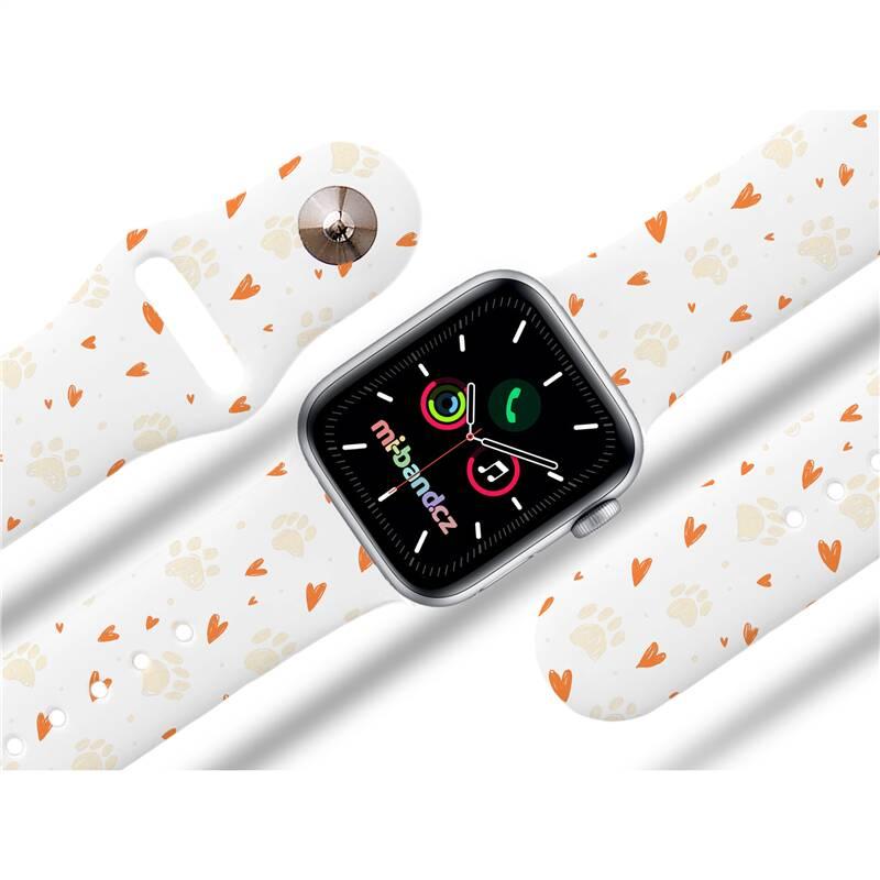Řemínek Mi-Band na Apple Watch 38 40 41 mm - motiv Tlapičky se srdíčky, bílý