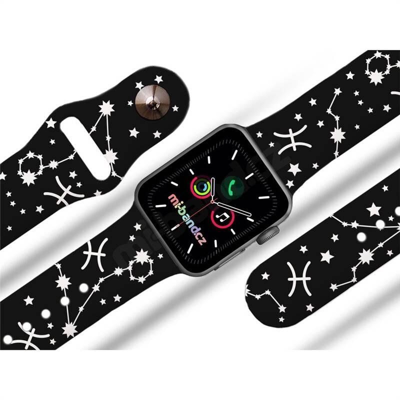 Řemínek Mi-Band na Apple Watch 38 40 41 mm - motiv Znamení zvěrokruhu Ryby, černý