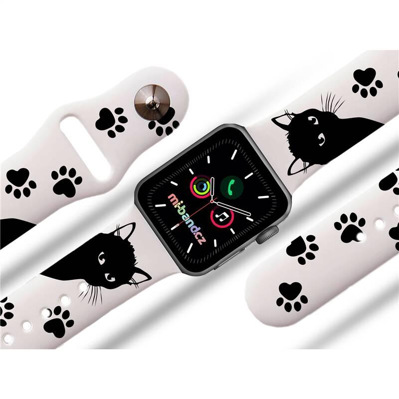 Řemínek Mi-Band na Apple Watch 42 44 45 mm - motiv Kočičák, bílý