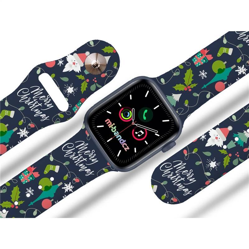 Řemínek Mi-Band na Apple Watch 42 44 45 mm - motiv Šťastné a veselé Vánoce, modrý