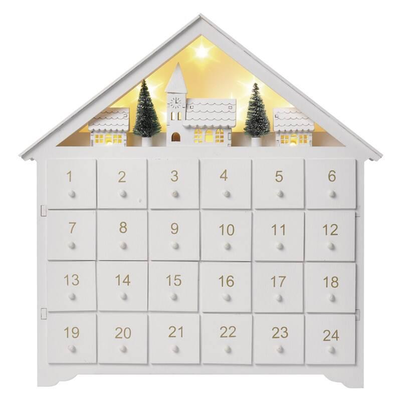 LED dekorace EMOS adventní kalendář dřevěný, 35x33 cm, 2x AA, vnitřní, teplá bílá, časovač