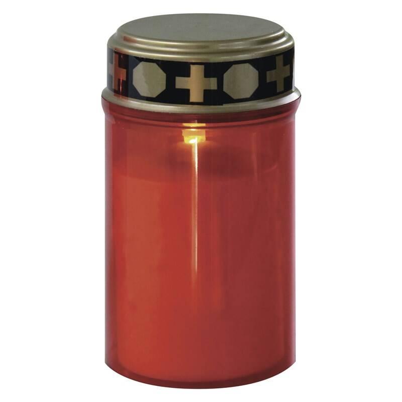 LED dekorace EMOS hřbitovní svíčka červená, 2x C, venkovní i vnitřní, teplá bílá, senzor