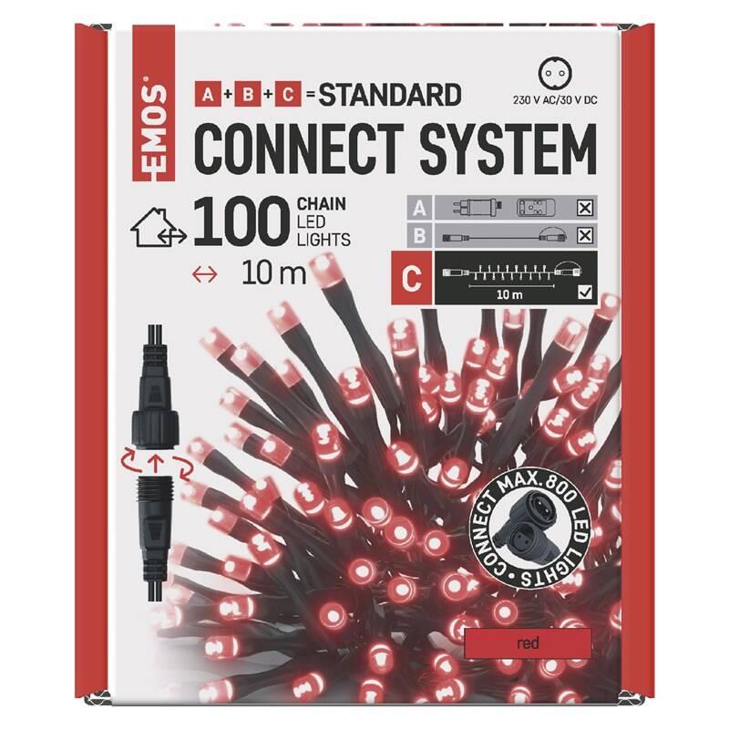 Spojovací řetěz EMOS 100 LED Standard, 10 m, venkovní i vnitřní, červená, časovač