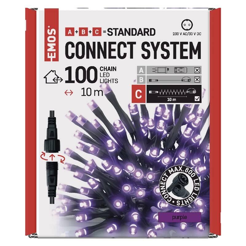 Spojovací řetěz EMOS 100 LED Standard, 10 m, venkovní i vnitřní, fialová, časovač