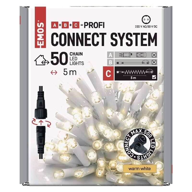 Spojovací řetěz EMOS 50 LED Profi bílý, 5 m, venkovní i vnitřní, teplá bílá, časovač