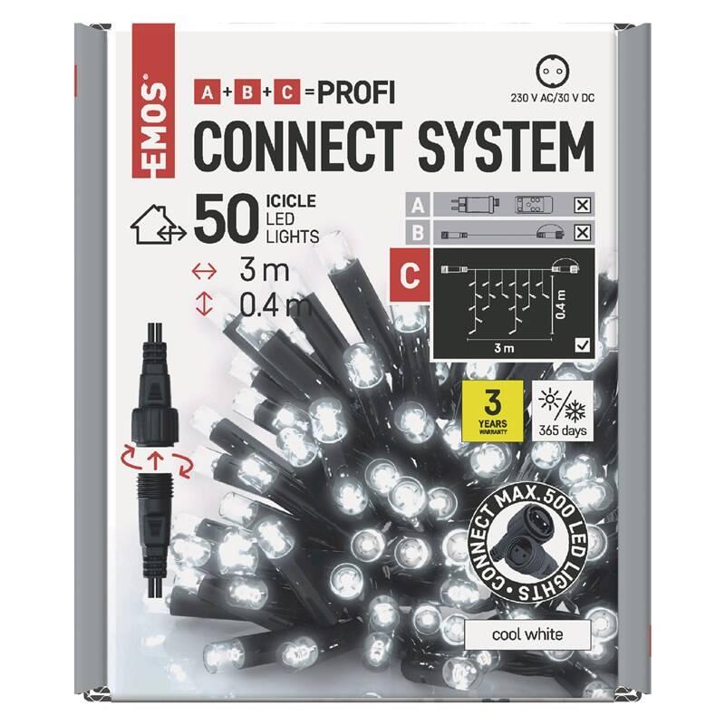 Spojovací řetěz EMOS 50 LED Profi černý - rampouchy, 3 m, venkovní, studená bílá, časovač