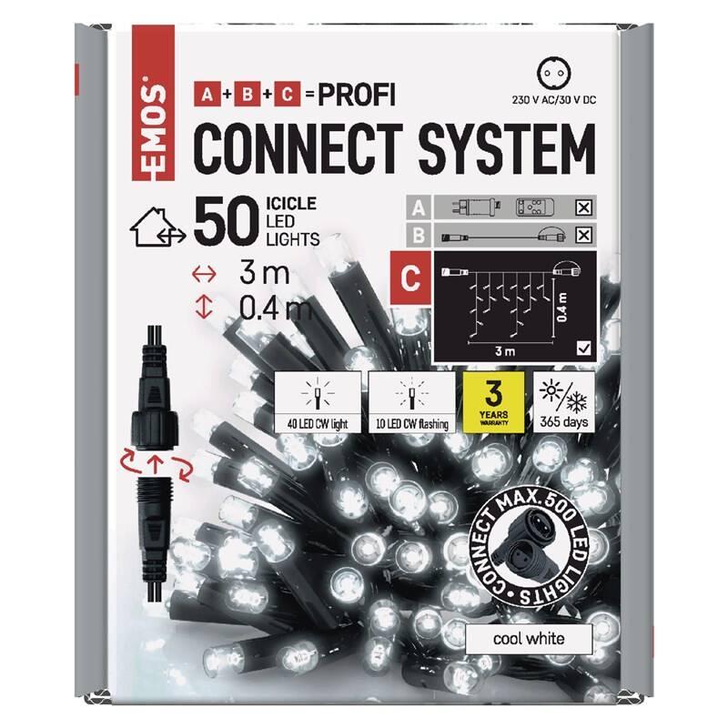 Spojovací řetěz EMOS 50 LED Profi problikávající - rampouchy, 3 m, venkovní, studená bílá, časovač