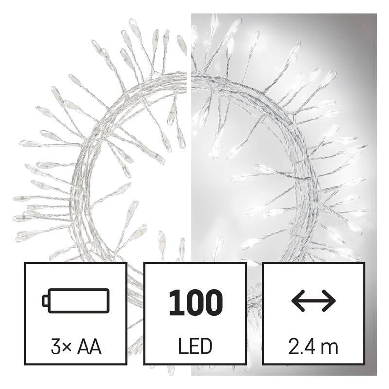 Vánoční osvětlení EMOS 100 LED nano řetěz - ježek, 2,4 m, 3x AA, vnitřní, studená bílá, časovač, Vánoční, osvětlení, EMOS, 100, LED, nano, řetěz, ježek, 2,4, m, 3x, AA, vnitřní, studená, bílá, časovač